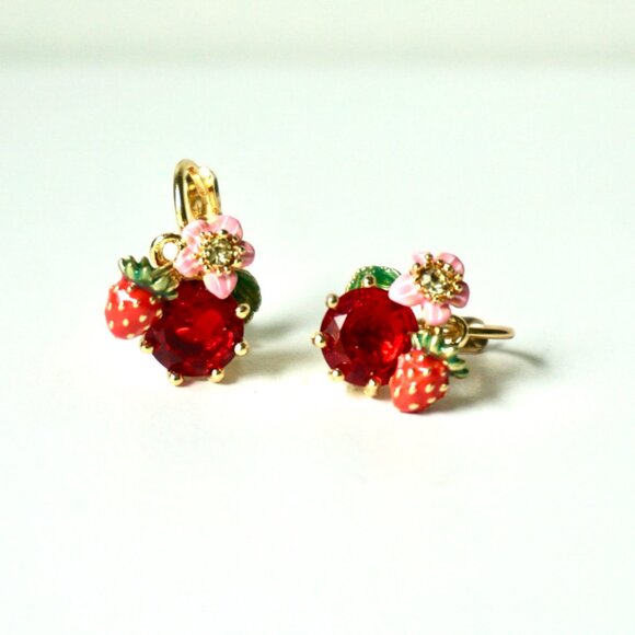 Strawberry and red stone earrings - Picture 5 of 7